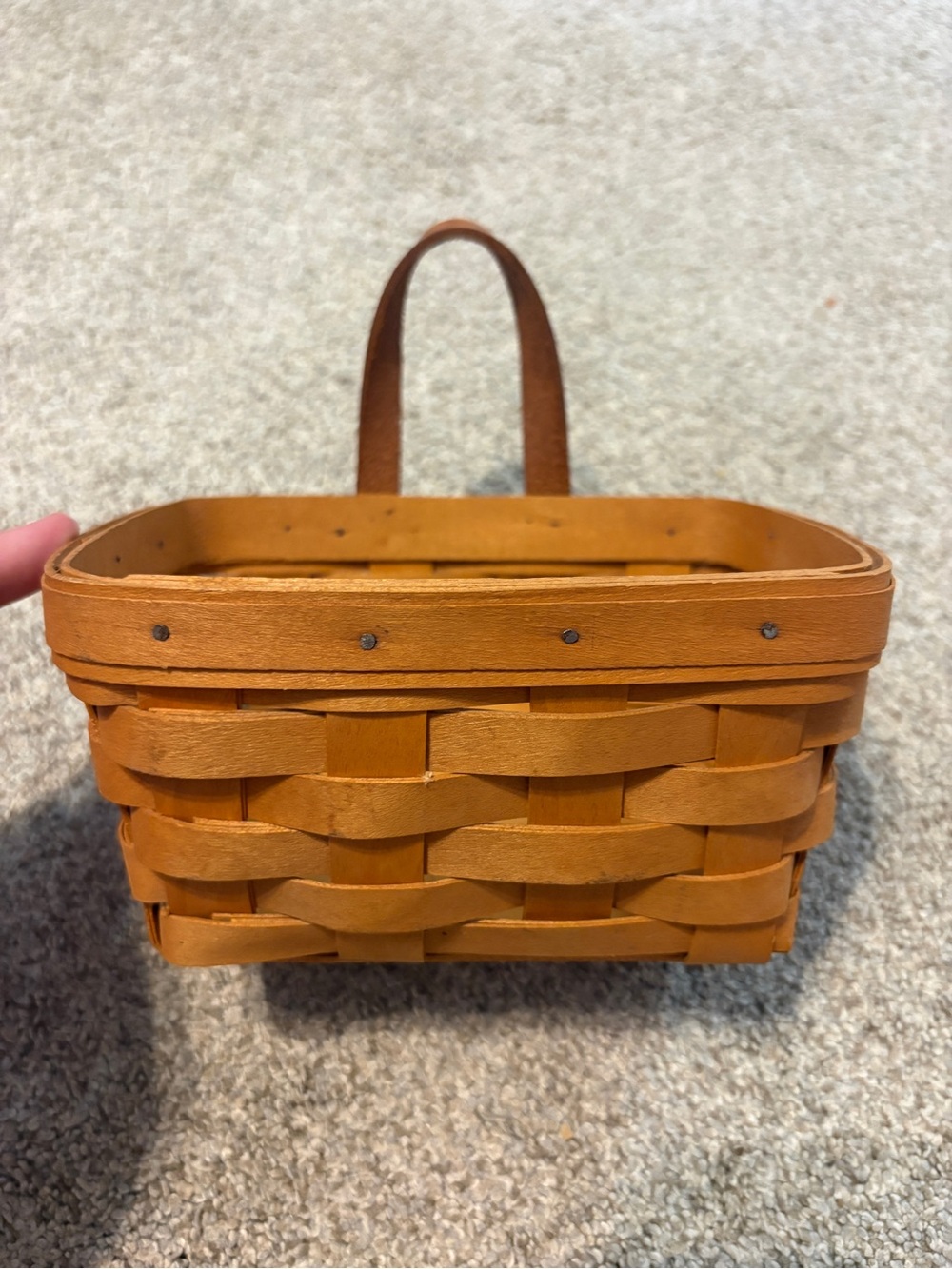Longaberger Woven Basket with Leather Handle Wall Hanger